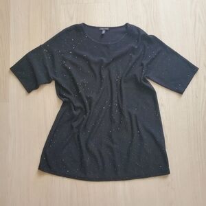 Eileen Fisher Black Speckled Short Sleeve Top